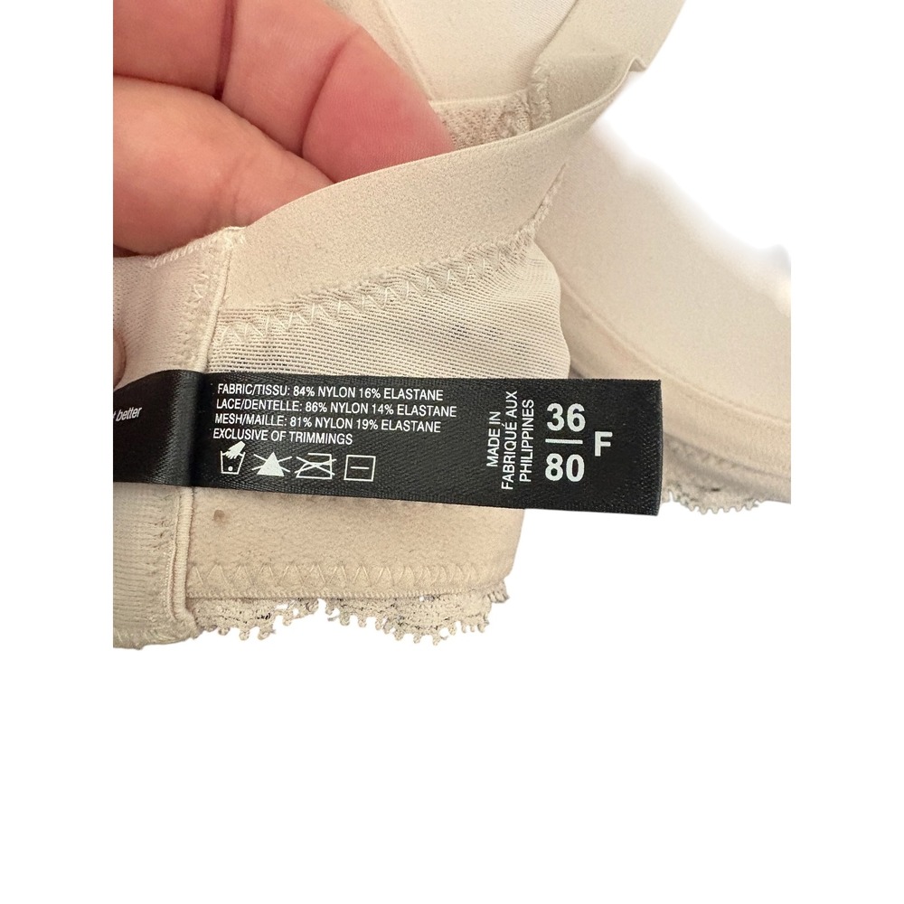 Montelle Intimates 36F Beige T-Shirt Bra Underwire Padded Lace‎ Trim Nude - Picture 6 of 6